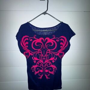 Express Navy and Pink Short Sleeve Tee